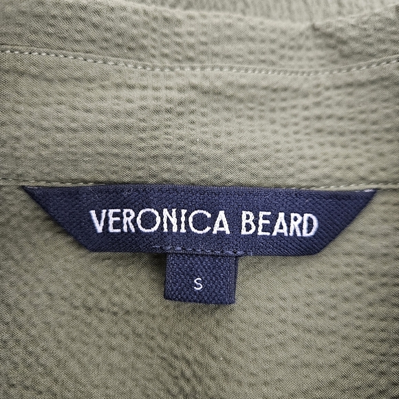 Veronica Beard Almera Shirt Olive Green Short Sleeve Collared Button VNeck Small - Picture 6 of 8